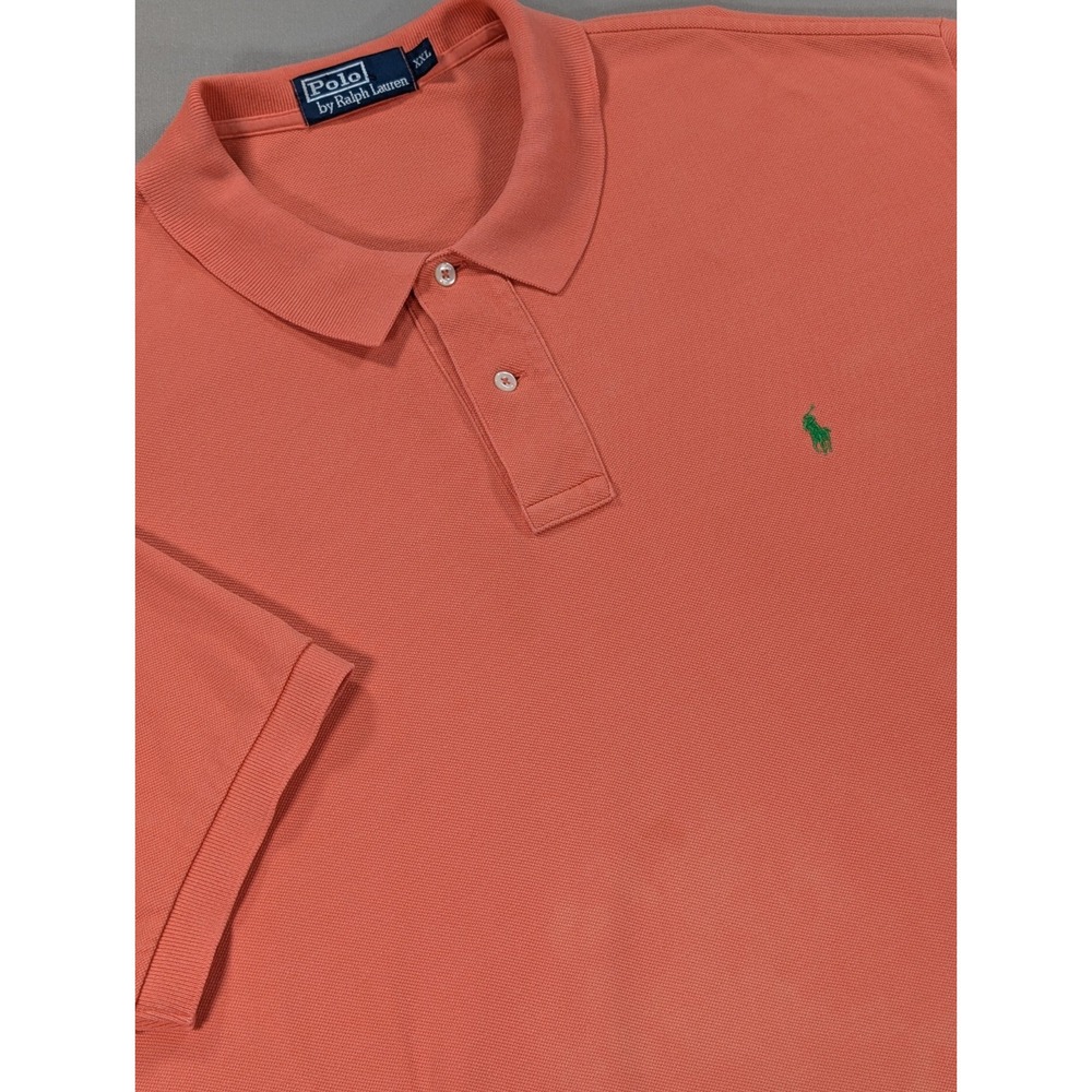 Polo Ralph Lauren Shirt Men's XXL Orange Green Pony Short Sleeve Cotton Classic